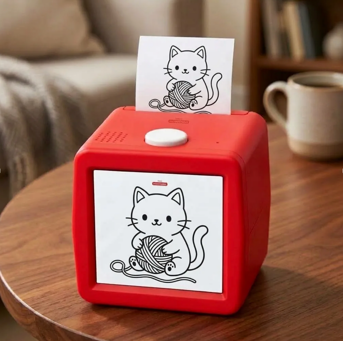 Imprimante pour enfants Cubsprint rouge imprimant un coloriage de chat